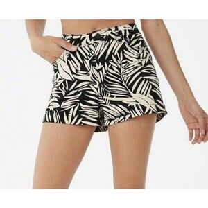 Forever 21 Shorts Women’s Size 31 Black Beige Palm Leaf Print High Rise Denim